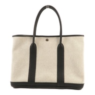 HERMES 帆布Garden Party PM銀扣手挽袋Black/White