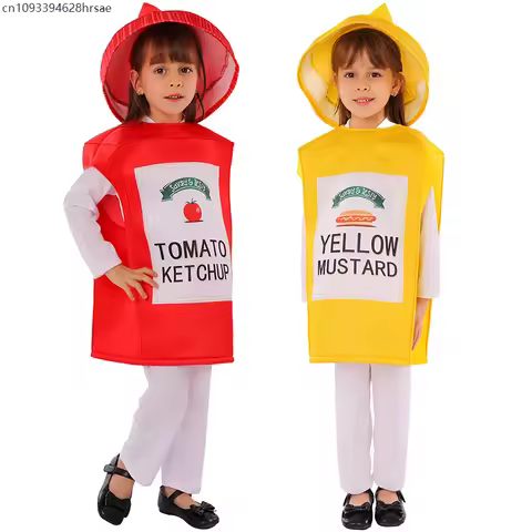 Cute Yellow Hot Dog Mustard Bottle Fancy Dress Halloween Cosplay Red Tomato Ketchup Bottle Costume F