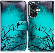 Case for Oneplus Nord N30 5G,Black Bird Green Leather Flip Phone Case Wallet Cover with Card Slot Ho