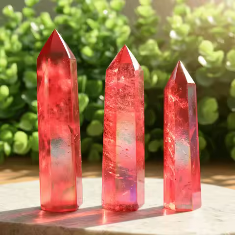 1pc Beautiful Rare Angel Aura Red Quartz Tower, Quartz Wand, Perfect Home Decoration, Unique Christm