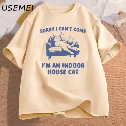 Sorry I Can't Come I'm An Indoor House Cat T-Shirt Vintage 90s Sleeping Introvert Kitten T Shirt Wom