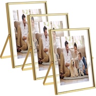 3 Pack Gold Floating Frame 5x7 Picture Frame Holds 4x6 5x7in Photo, Gold Metal Frames for Anniversar