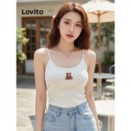Lovito Women's Casual Tank Top with Cartoon Flowers and Bow Detail LNE60267