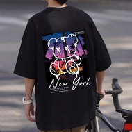 เสื้อยืดแขนยาวชายลายกราฟฟิกคำขวัญไซส์ใหญ่