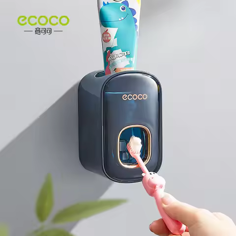 Ecoco Toothpaste Dispenser Nail Free Bathroom Transparent Toothpaste Squeezer Punch Free Wall Mounte