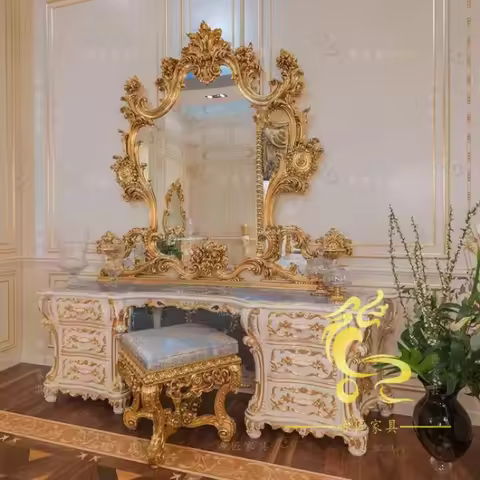 Bedroom Aesthetic Dressing Table Vintage Luxury Gold Big Dressing Table Nordic Desk Espejo Cuerpo En