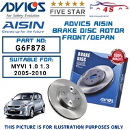 1Pair  AISIN ADVICS Perodua Myvi 1.0 1.3 2005-2010 Front Brake Disc Rotor G6F878