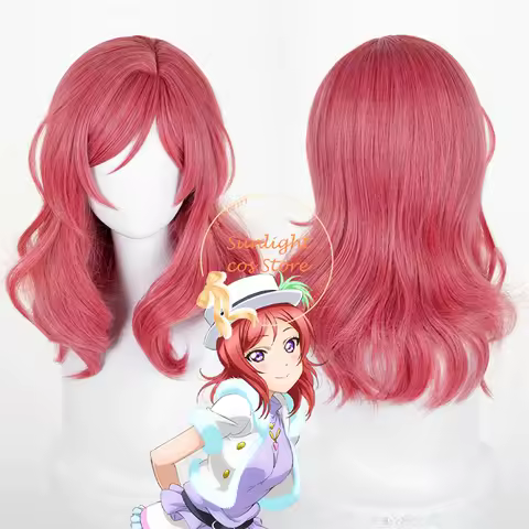 Maki Nishikino Cosplay Wig 48cm Rose Red Wigs Heat Resistant Synthetic Hair For Women Halloween Cosp