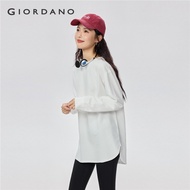 GIORDANO Women T-Shirts 100% Cotton Mid Long Tee Crewneck Shirt Cuff Long Sleeve Simple Basic Fashio
