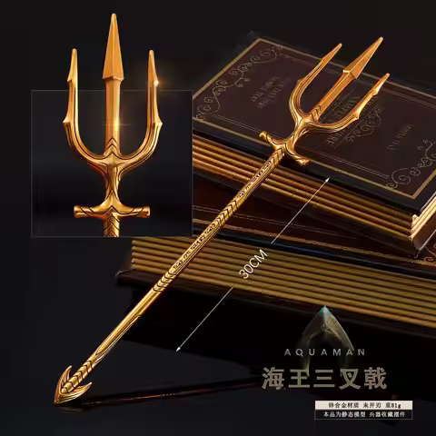 Aquaman Golden Trident 30cm Alloy Collectible Hero Movie Replica Desktop Ornament Premium Miniature 