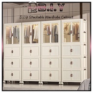 B.I.Y D.I.Y Stackable Wardrobe Cabinet Storage with Double-Door | Foldable Wardrobe with Wheels | Almari Baju Plastik | 衣柜 收纳柜