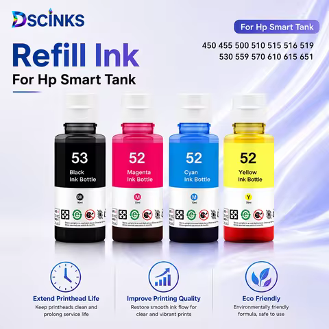 Refill Dye Ink for hp GT51 GT52 GT53 GT5810 GT5820 For HP Smart Tank 450 455 500 510 515 516 519 530