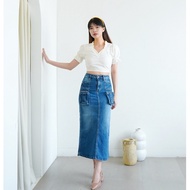 C5X Jeans - Poppy Cargo Jeans Skirt 7/9 Stretch Women's Jeans Skirt Stretch Material 7/9 Retro Blue 