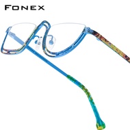 FONEX Pure Titanium Glasses Women New in Brand Design Retro Polygon Round Eyeglasses Ultralight Vint
