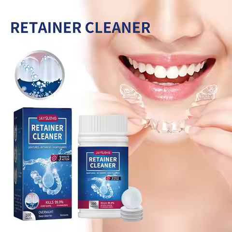 JAYSUING False Tooth Retainer Cleaner Tablets Denture Cleaning Whitening Remove Odor Discoloration S