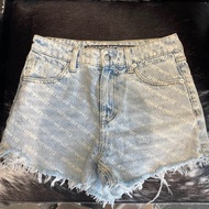 Alexander Wang 亞歷山大王 滿字印花Logo短褲 藍色 女款34碼