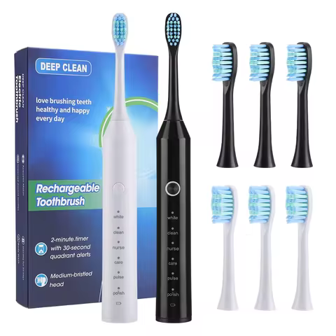 Sonic Electric Toothbrush for Adult 2-Minute Smart Timer 6 Modes Deep Clean Toothbrush 4 Brush Heads