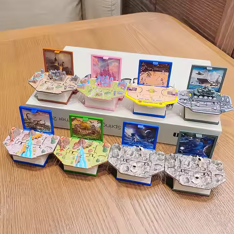 3d Three-Dimensional Folding Pop-up Book Keychain Basketball Book Key Chain Castle Ship Dinosaur Spa