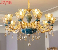 (CAO CẤP) Đèn chùm tân cổ điển Bắc Âu cho Biệt Thự Nhà Nghỉ Khách Sạn tặng kèm bóng Led chao xanh vâ