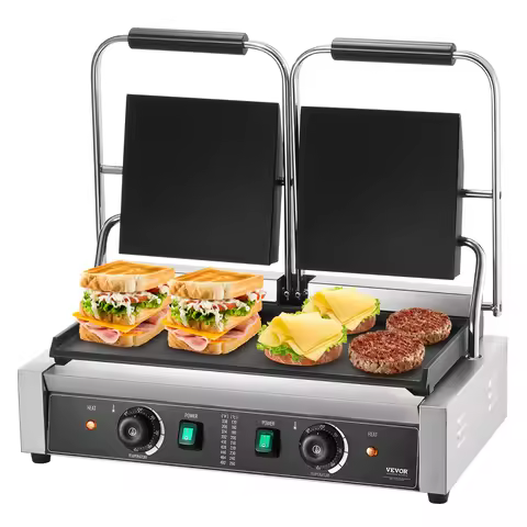 VEVOR Commercial Panini Grill 3600W Electric Panini Maker Stainless Steel Double Sandwich Press Pani