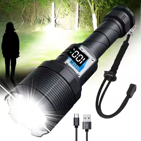 Rechargeable 200000 Lumen Flashlight, 30W LED, Waterproof, 5 Modes, Zoomable, USB-C Handheld Light f