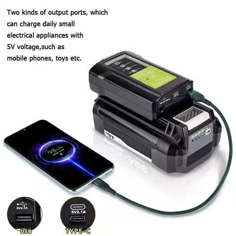 For Ryobi Power Adapter Charger Work light 36-40V Lithium Battery convert USB Type C 5V 2.1A With LE
