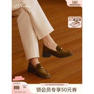 73hours Women's Shoes Fengdi Movement Spring Autumn British Style Retro Small Leather Shoes Brown Lo