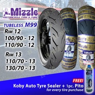 MIZZLE Tubeless Tires Rim 12 / Rim 13 M99 ( 100/90-12 , 110/90-12 , 110/70-13 , 130/70-13 ) R12 R13 for Nmax Vespa etc FREE Koby Tire Sealant and Pito