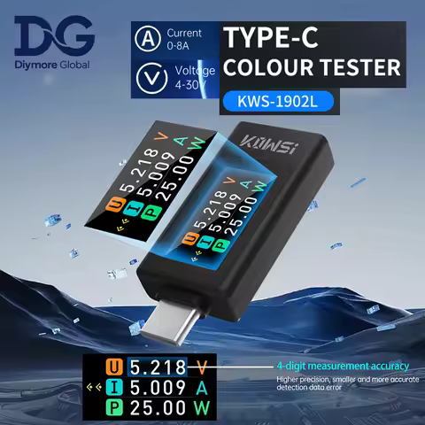 KWS-1902L 0.96Inch Multi-function USB Type-C Tester 4-30V Maximum 12A Power Off Storage Function Vol