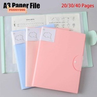 PEONYTWO 1Pcs A3 Paper File Folder, Picture Album 20/30/40 Pages A3 Document Bag, Student Stationery