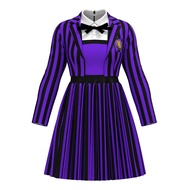 Halloween Cosplay Addams Family Wednesday Wolf Girl Striped Dress