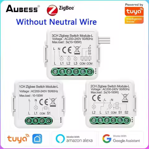 Tuya Zigbee 3.0 Smart Switch 3Gang No Neutral Wire Support 2 Way Control APP DIY Timing Breaker Work