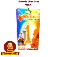 LILIN LARGE GOLD GLITTER VIOLIN CANDLE NUMBER 1 - BIRTHDAY CANDLE