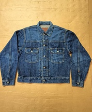 Levi's 71507-XX 90'S 71507XX TYPE2 TRACKER JACKET " 1955 REPRINT " SIZE 40 BIG E. SELVAGE J22 กระดุม  MADE IN JAPAN CHEST 43 in LENGTH 22 in, USED.