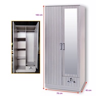 ARTY 2 Door 6ft Wardrobe Clothes Storage Cabinet With Mirror Almari Baju Cermin Grey White Brown Col