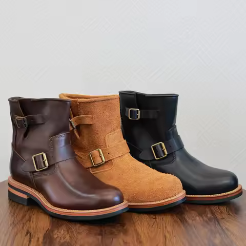 Leather Short Tube Engineer Casual Boots Top Layer Cowhide Horse Boots Men's Motorcycle Boots