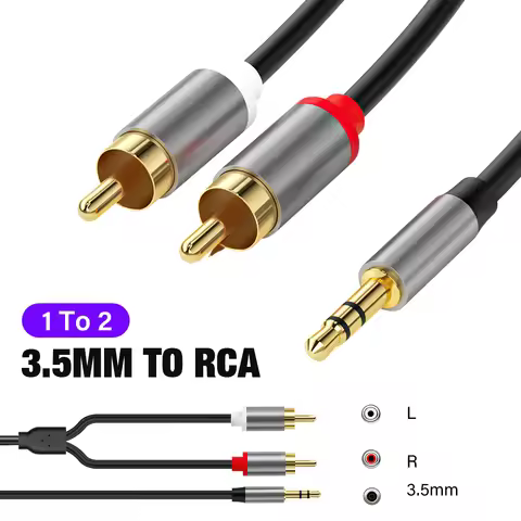 Gold Plated RCA Jack 3.5 to RCA Audio Cable 3.5mm Jack to 2RCA Male Splitter Aux Cable for TV PC Amp