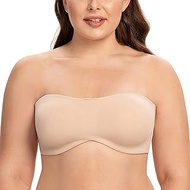 Women's Strapless Bra - Underwired Bandeau Minimiser Bra Without Moulded Cups, Light Beige, 30D