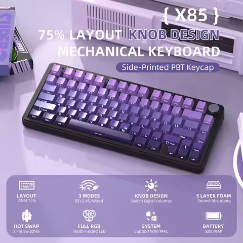 Attack Shark X85 Mechanical Keyboard PBT Keycaps Multi-functional Metal Knobs Macro-Defined Hot-swap