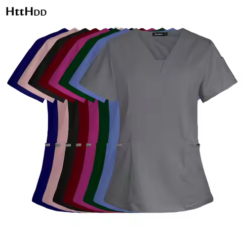 V-neck Short Sleeved Top Fashion Nurse Uniform Dentist Veterinary Work Uniform Unisex Healthcare Nur