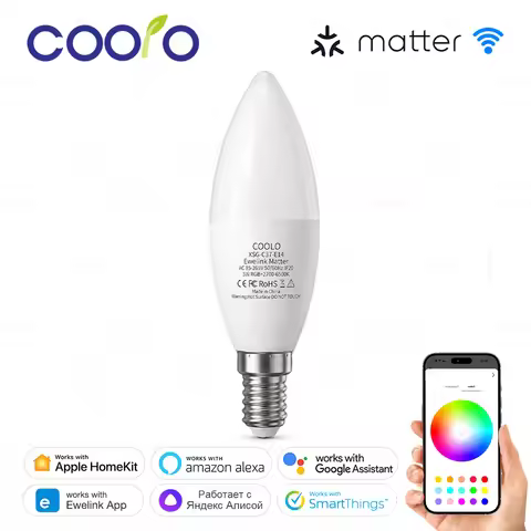 Matter WiFi E14 Smart LED Light Bulb Dimmable 16 Million RGB W+C 5W Candle Lamp Works With Ewelink A