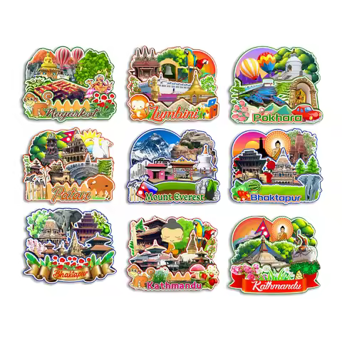 Kathmandu Bhaktapur Patan Pokhara Lumbini Nagarkot Mount Everest Nepal Fridge Magnet Travel Souvenir