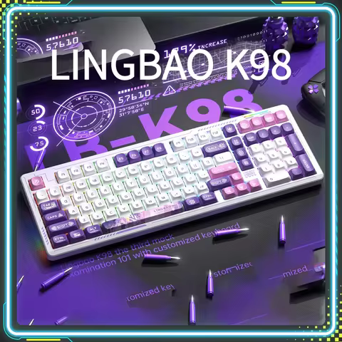 LINGBAO K98 Gaming Keyboard Hot Swap Gasket Structure Anime Custom Wireless Tri-Mode Mechanical Keyb