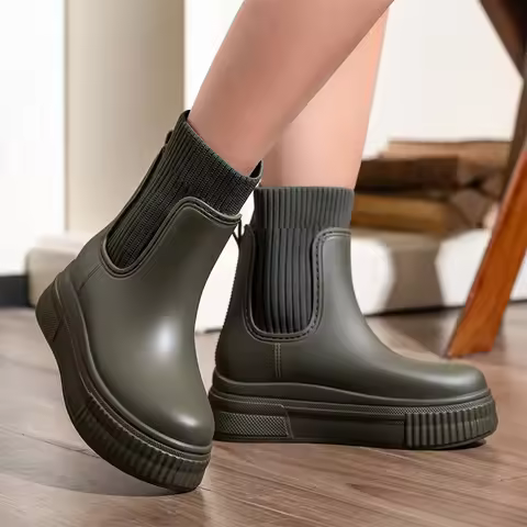 New 2025 Chelsea Women's Rain Boots Elastic Mouth Thick Bottom Wear-resistant Mid-low Tube Rain Shoe