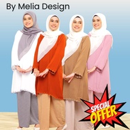Melia Design Plain Murah Viral Kasual Kurung Pahang Sulam putih ironless Cotton
