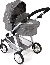Bayer Chic 2000 Nele 568-76 Combination Doll's Pram 2-in-1 for Baby Dolls up to 50 cm, Jeans Grey