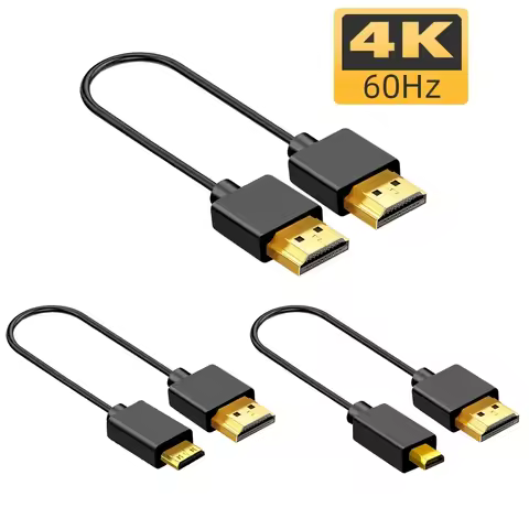 Portable Slim Light HD2. 0 Cable 4K@60Hz 19+1Core Mini-HD/Micro-HD OD3.2mm Ultra-thin Cord for PC PS