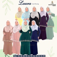 Baju Kurung Raya Lace Laura Sedondon Dewasa Plus size - Purple/Baby Blue/Dusty Green/Soft Yellow/Black (Size 34-55)