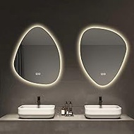 Irregular Bathroom Mirror with LED Lights, Wall Mounted Mirror with Touch Switch and Demister Pad, D