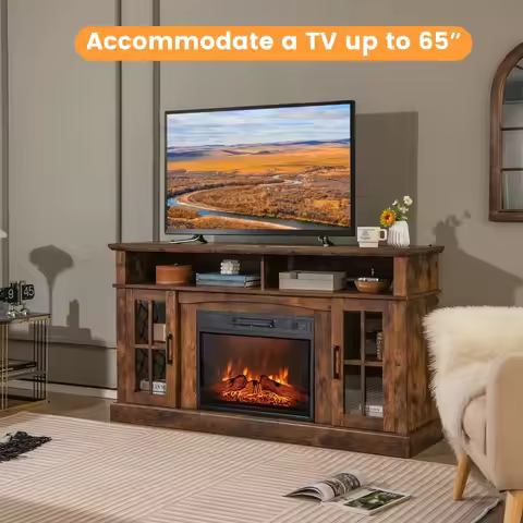 58" Fireplace TV Stand W/ 1400W Electric Fireplace for TVs up to 65 Inches